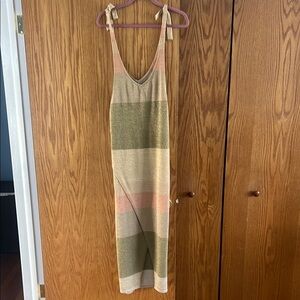 PQ Swim Gold Lurex / Tonal Stripe Dress. Adjustable Ties. Size M/L. Like New!